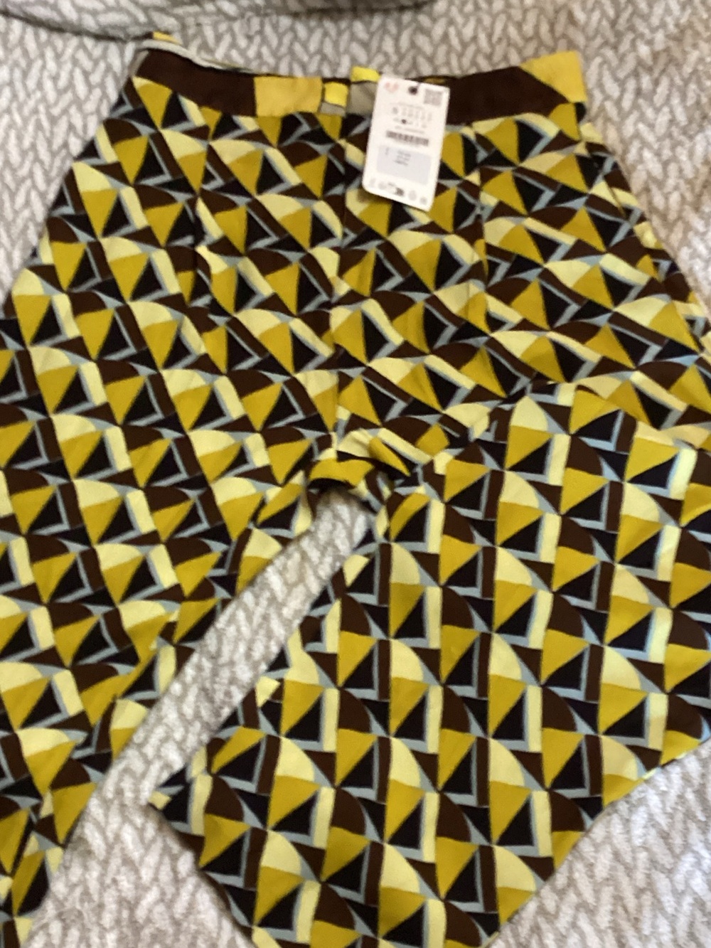 New! Zara Geometric Print Trousers in Yellow, Brown and Light Blue